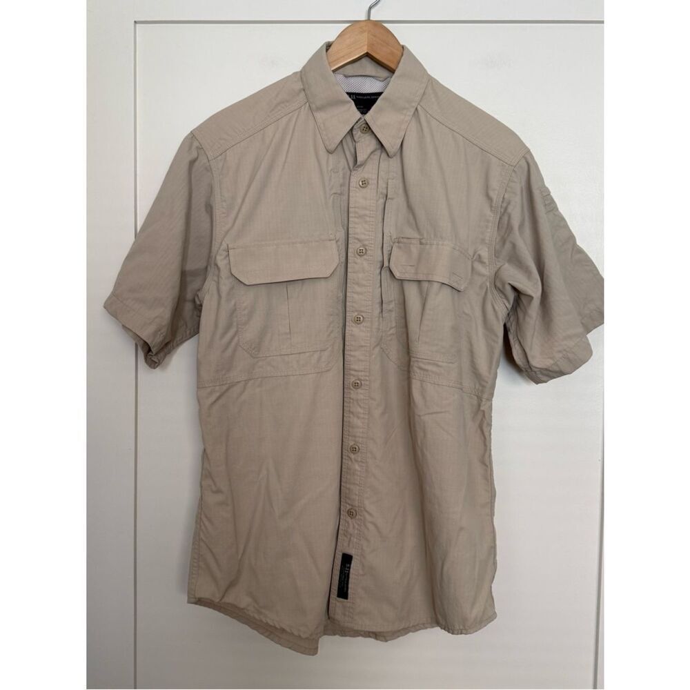 5.11 Tactical Series Shirt Mens Sz M Beige Short Sleeve Vented Nylon Outdoor
